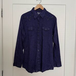 Rock 47 by Wrangler Shirt Women Sz L Purple Pearl Snap Rhinestone Western Rodeo